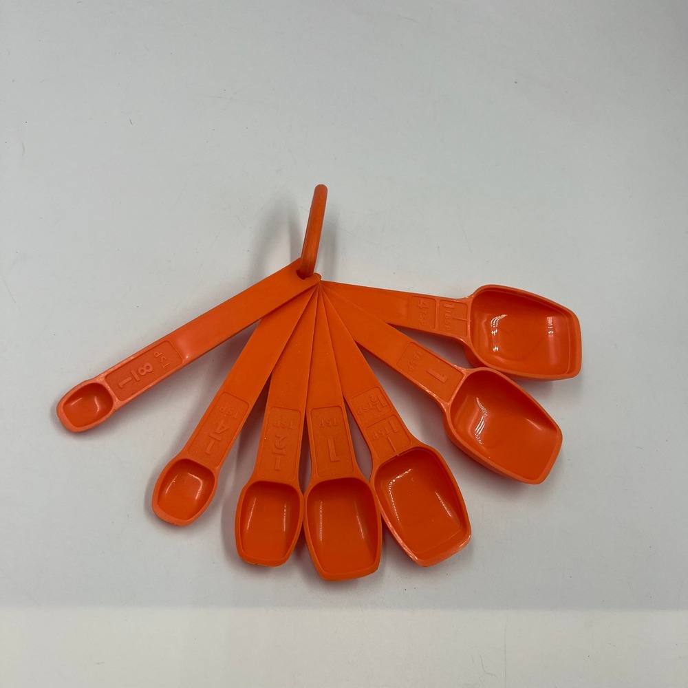 Vintage Tupperware Orange Measuring Spoons Set of 6 Scoop Style with Ring 1260 - Picture 3 of 8